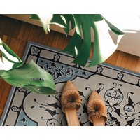 Muster Aus Der Industrial Arts Vinylmatte, Beige Vinyl-Bodenmatte, Blauer Vinyl-Teppich, Ornament-Pvc-Matte, Geburtstagsgeschenk, Flächenteppich von WondecaFloor