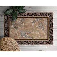 Peachy Art Sparroherbs Woody Frame Vinyl Matte, Braune Bodenmatte, Beige Teppich, Tier Pvc Linoleum Komfort Retro Teppich von WondecaFloor