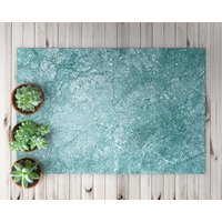 Rustikale Azurblaue Naturtextile Vinyl Bodenmatte, Blaue Weißer Teppich, Abstrakte Pvc Matte, Linoleum Wohnkultur, Teppich von WondecaFloor