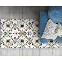 Talavera Muster Azulejos Ornament Porzellanfliesen Vinylmatte, Beige Vinylbodenmatte, Blauer Bodenbelag, Pvc-Matte, Dekorative Matte, Komfortmatte von WondecaFloor