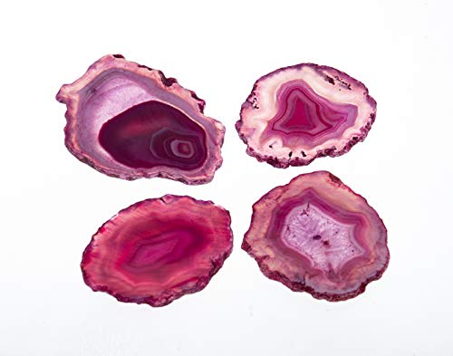 Achat Untersetzer für Getränke | Heilkristall-Geode-Achat-Scheiben für die Inneneinrichtung DIY Crafts Irregular Stone, Geschenkset | Cup Mat für Schreibtischwein, Bars (Magenta - 4er-Set) von Wonder Care