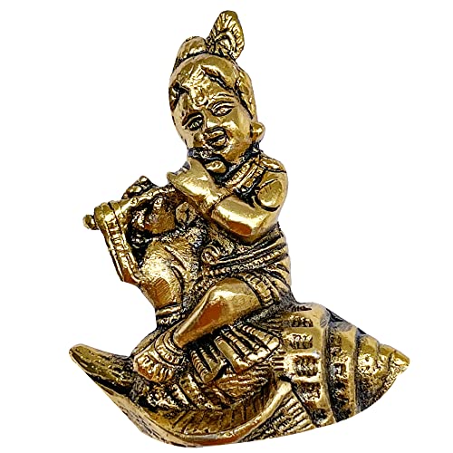 WC_Lord Krishna Statue Krishn Metal Idol Figurine-Hindu God of Love and Divine Joy-Murlidhar Kishna Idol for Indian Religious Festival– Home Decor Item… (Shankh Krishna)… von Wonder Care