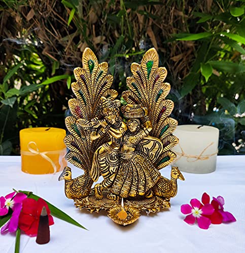 Wonder Care WC_ Ganesha Lakshmi-Statue mit tollen Details in Elfenbein-Antik-Finish: Radhakrishna-Idol für Auto | Heimdekoration | Mandir | Geschenk | Hinduistisches Idol (Pfau Radha Krishn) von Wonder Care