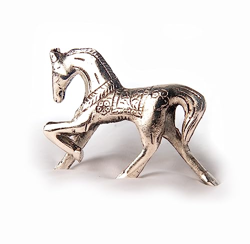 Wonder Care Kleine Vintage-Pferdefigur aus versilbertem Aluminium aus massivem Metall, dekorativ, Cooles Sammlerstück, laufende Silberne Pferdeskulptur, Feng Shui-Dekoration, Pferdescherbe von Wonder Care