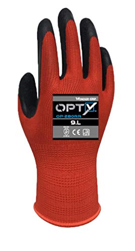 Wonder Grip OP-280RR Opty - Arbeitshandschuh mit Latexbeschichtung, Latex-Montagehandschuh, Handschuh, Schutzhandschuh, Anti-Rutsch; M / 08, Rot von Wonder Grip