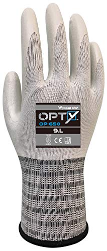 Wonder Grip OP-650 Opty - Arbeitshandschuhe mit Nitrilbeschichtung, Nitril-Montagehandschuh, Handschuh, Schutzhandschuh, Anti-Rutsch, gr XL / 10, weiß/grau von Wonder Grip