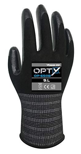 Wonder Grip OP-650B Opty - Arbeitshandschuhe mit Nitrilbeschichtung, Nitril-Montagehandschuh, Schutzhandschuh, Anti-Rutsch, gr M / 8, Schwarz von Wonder Grip