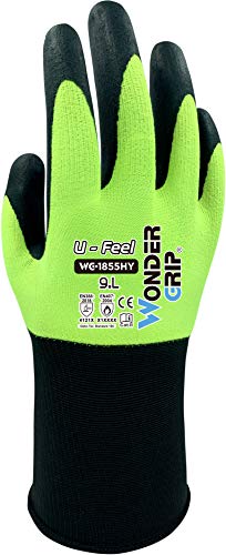 Wonder Grip WG-1855HY U-Feel - Arbeitshandschuhe mit Nitrilbeschichtung, Werkstatthandschuh für feinmechanik, Hitzeschutzhandschuh, Touchscreen- Handschuh, gr M / 8, Gelb von Wonder Grip