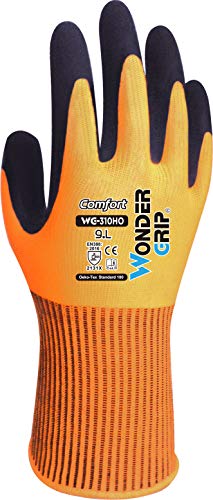 Wonder Grip WG-310HO Comfort - Arbeitshandschuhe herren, doppelte Latexbeschichtung, Gartenhandschuhe, Schutzhandschuh, Anti-Rutsch, gr M / 8 Orange von Wonder Grip