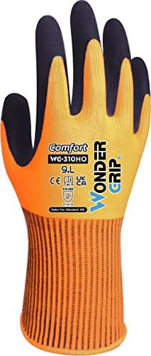 Wonder Grip WG-310HO Comfort - Arbeitshandschuhe herren, doppelte Latexbeschichtung, Gartenhandschuhe, Schutzhandschuh, Anti-Rutsch, gr XL / 10 Orange von Wonder Grip