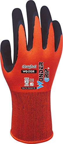 Wonder Grip WG-310R Comfort - Arbeitshandschuhe herren, doppelte Latexbeschichtung, Gartenhandschuhe, Schutzhandschuh, Anti-Rutsch, gr L / 9 Rot von Wonder Grip