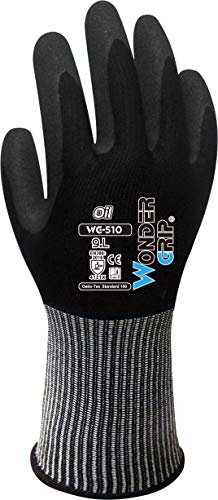 Wonder Grip WG-510 Oil - Arbeitshandschuhe, Ölbeständig, doppelte Nitril Beschichtung, absolut undurchläßig für Öl, gr XL / 10, Schwarz von Wonder Grip