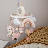 Baby Mädchen Rosa Mobile Einhorn Kinderbett Pastellrosa Schlafbär Prinzessin Kinderzimmer Dekor Shower Geschenk Hängendes von WonderBabyDecor