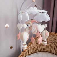 Rosa Baby Mobile Für Mädchen Luftballon Kinderzimmer Teddy Bär Krippe Mobile Mond Und Sterne Filz Neugeborene Geschenk Babyshower von WonderBabyDecor