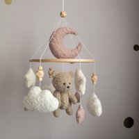 Rosa Plüsch Mobile Mit Bär Für Ein Baby Mädchenzimmer, Teddy Mädchen, Boucle Mobile Kinderzimmer, Neugeborenen Geschenk von WonderBabyDecor