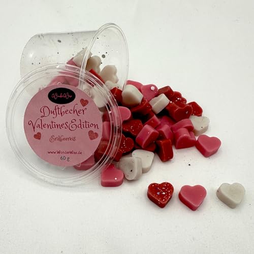 WonderWax | Becher Duftwachs Wax Melts Valentin Herzen | 100% Sojawachs Raumduft Bio Glitzer | Geschenk Set für Raumdüfte | Hochzeiten,Geburtstag,Valentinstag,Muttertag | Erdbeereis von WonderWax