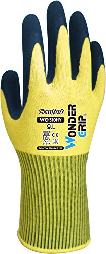 Wonder Grip WG-310HY Comfort - Arbeitshandschuh mit einfacher Latexbeschichtung, Handschuh, Latex, Grip, Anti-Rutsch Schutzhandschuh; L/09 WG310 Gelb von Wonder Grip