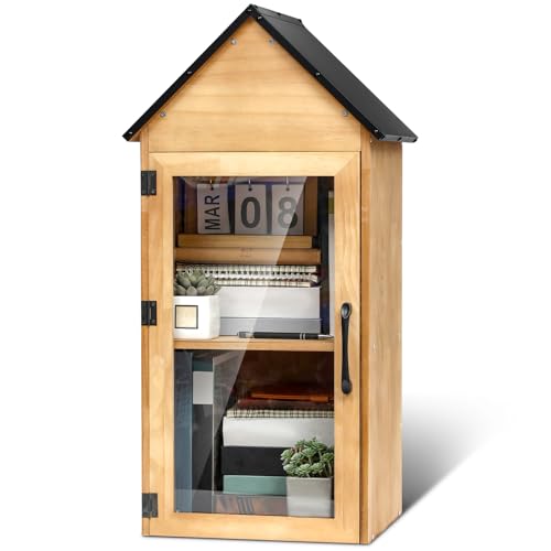 Wonderjune Outdoor Library Box Double Deck Literature Exchange Box Little Wood Cabinet Waterproof Book Storage for DIY, Neighborhoods Community and Schools Sharing Books, Literature and Newspapers von Wonderjune