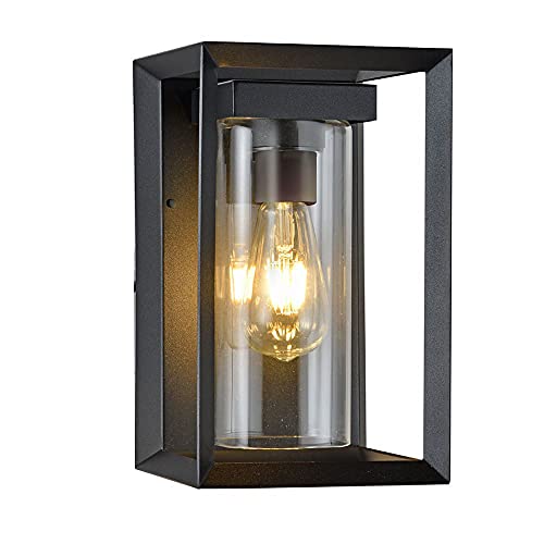 wonderlamp - Außenwandleuchte Road 1xE27, max. 60W, IP 23, Vintage Wandleuchte, rechteckig mit Glas, schwarz von Wonderlamp