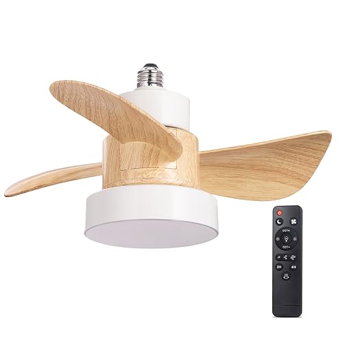 wonderlamp Debu LED-Ventilator, Weiß + Holzgewinde, E27, CCT, 3000-4000-6000 K, dimmbar, 15 W, leise von Wonderlamp