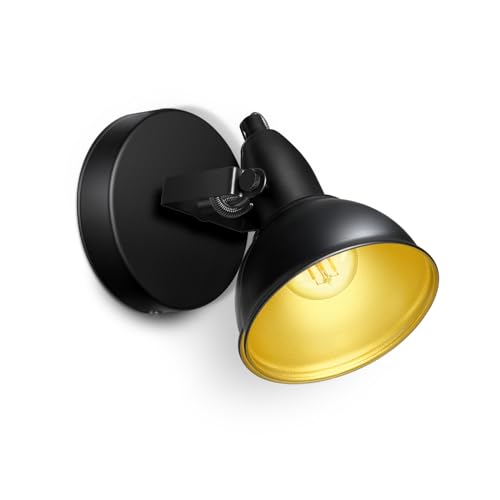 1 Flammig E14 LED Wandleuchte innen, Vintage Verstellbare Deckenstrahler 230V, Schwarz matt Gold Industrial Deckenlampe von Wondlumi