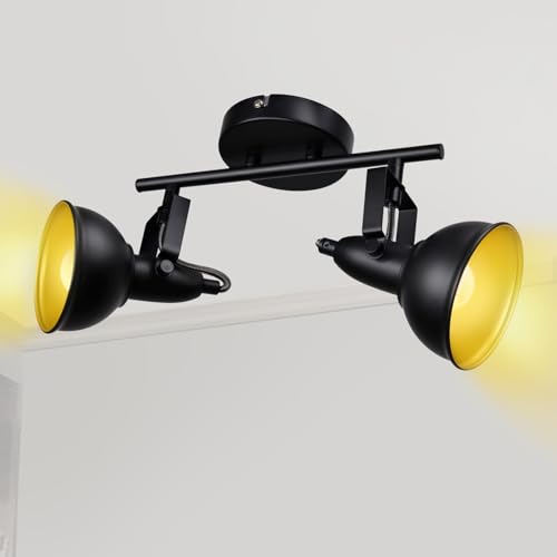 Wondlumi 2 Flammig E14 LED Deckenlampe vintage Schwarz matt Gold Deckenstrahler, Verstellbare 230V Industrial Küchenlampen Deckenleuchte von Wondlumi