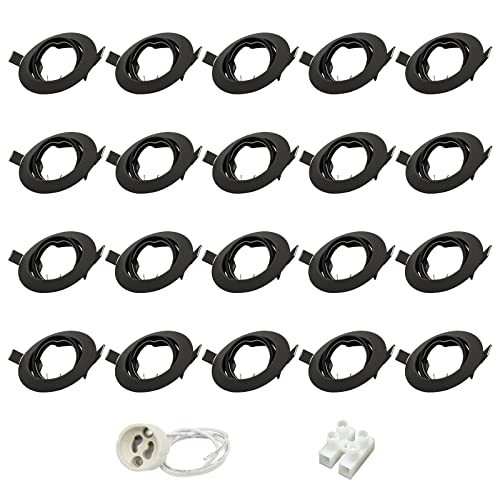 20x LED Einbaustrahler Rahmen GU10 Schwenkbar Einbaurahmen 68mm Schwarz Rund Deckenspots 230V inkl. GU10 Fassung LED oder Halogen von Wondlumi