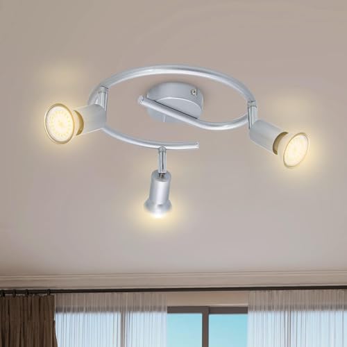 Wondlumi Deckenstrahler 3 Flammig Schwenkbar GU10 Deckenlampe LED Moderne Nickel Matt Deckenleuchte inkl. 3x 5W 3000K Warmweiß 500LM Glühbirne von Wondlumi