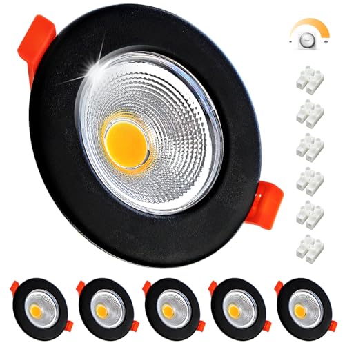 6er LED Einbaustrahler 10W Dimmbar LED Spots 230V Schwarz Matt Rund Deckenspots 5000K Kaltweiß Einbauleuchten 65-88mm Lochmaß 850LM für Wohnzimmer von Wondlumi