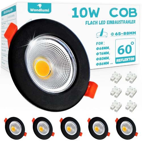 6er LED Einbaustrahler 10W Set LED Spots 230V 4000K Neutralweiß Rund Einbauleuchten Schwarz Matt 65-88mm Lochmaß Deckenspots 850LM für Wohnzimmer 6er LED Einbaustrahler 10W Set LED Spots 230V 4000K Neutralweiß Rund Einbauleuchten Schwarz Matt 65-88mm Lochmaß Deckenspots 850LM für Wohnzimmer von Wondlumi