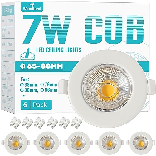 6er LED Einbaustrahler 7W Set Flach 33mm LED Spots 230V Rund Weiß 4000K Neutralweiß Einbauleuchten 600LM für Wohnzimmer Schlafzimmer von Wondlumi