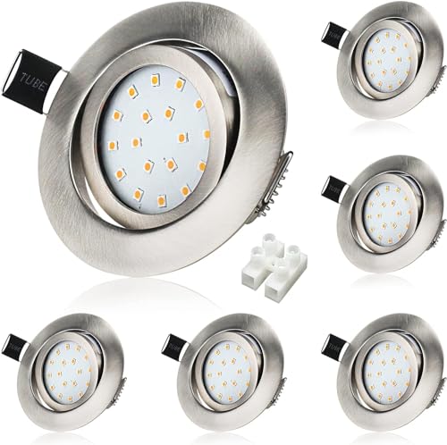 Wondlumi 6er Einbaustrahler LED 5W Set LED Spots 30mm Flach Schwenkbar Deckenspots Edelstahl Rund Einbauleuchten Warmweiß 230V für Wohnzimmer, Küche, Büro von Wondlumi