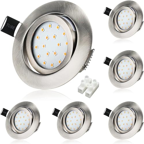 Wondlumi 6er Einbaustrahler LED 5W Flach 30mm LED Spots 230V Schwenkbar Spots Deckenleuchte Edelstahl Rund Deckenspots Warmweiß für Wohnzimmer, Küche, Büro von Wondlumi