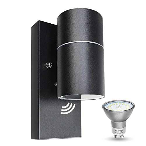 LED Außen Wandlampe GU10 IP44 Wasserdicht Wandleuchte mit Dämmerungsschalter Modern Schwarz Außenlampe inkl.5W GU10 Warmweiß Glühbirne,1 Stück von Wondlumi
