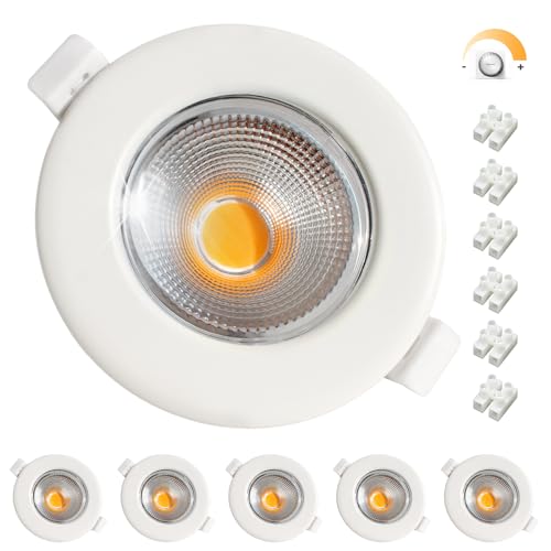 Wondlumi 6er LED Einbaustrahle Dimmbar 7W Set LED Spot Rund Weiß Deckenspots 3000K Warmweiß Spots Deckenleuchte 65-85mm Lochmaß 600LM für Küche Schlafzimmer von Wondlumi