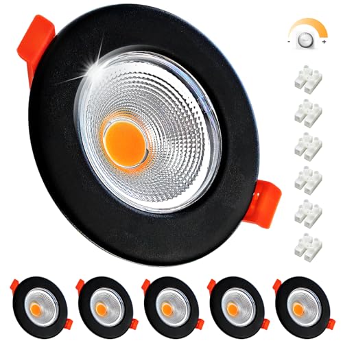 Wondlumi 6er LED Einbaustrahler 10W Dimmbar Set LED Spots 230V Rund Schwarz Matt Deckenspots 3000K Warmweiß 850LM Spots Deckenleuchte 65-88mm Lochmaß von Wondlumi