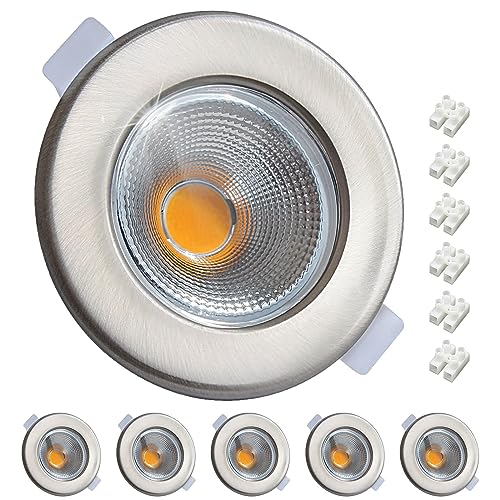 Wondlumi 6er LED Einbaustrahler Dimmbar 10W Set Flach 33mm LED Spots 230V Rund Gebürstet Edelstahl Deckenspots 2700K Warmweiß 850LM für Küche von Wondlumi