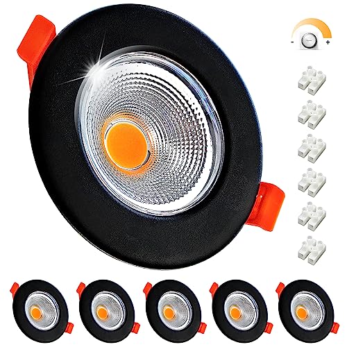 Wondlumi 6er LED Einbaustrahler Dimmbar 10W Set Flach 33mm LED Spots 230V Schwarz Matt Rund Deckenspots 2700K Warmweiß 850LM 65-85mm Lochmaß von Wondlumi