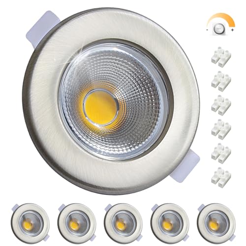 Wondlumi 6er LED Einbaustrahler Dimmbar 7W Set LED Spots 230V Rund Gebürstet Edelstahl Spots Deckenleuchte 4000K Neutralweiß 600LM Einbauspots 65-85mm Lochmaß von Wondlumi