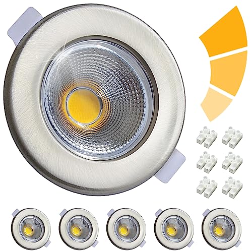 Wondlumi 6er LED Einbaustrahler Dimmbar 7W Set Ultra Flach 33mm LED Spots 230V Rund Gebürstet Edelstahl Deckenspots 4000K Neutralweiß 600LM 65-88mm Lochmaß von Wondlumi