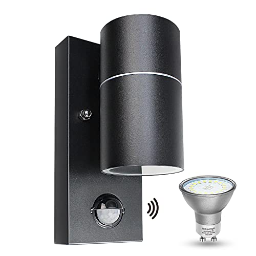 Wondlumi Außenlampe mit Bewegungsmelder GU10 Modern Außenleuchte Schwarz Matt IP44 LED Wandleuchte Aussen 230V inkl.1x 5W GU10 Warmweiß Glühbirne von Wondlumi