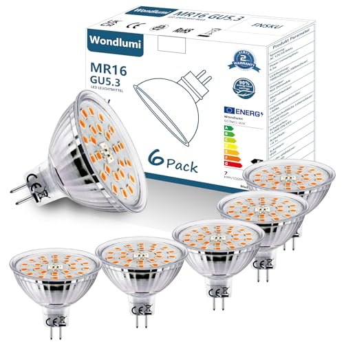 Wondlumi LED Leuchtmittel 12V GU5.3 LED Lampe 6.5w Warmweiß 2700K Glühbirnen Ersatz für 60W MR16 Birnen 12V AC/DC, Nicht Dimmbar 6er Pack von Wondlumi