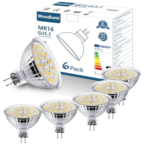 Wondlumi Leuchtmittel GU5.3 LED 6.5W ersatz 60W MR16 LED Lampe Neutralweiß 4500K Birnen 12V AC/DC 700LM Spot, Nicht-Dimmbar 6er pack von Wondlumi