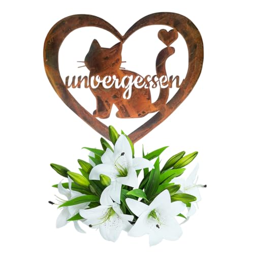 Grabschmuck Herz Wetterfest,Vorgerostete Grabdekoration Katze,35cm Haustier Fellnase Grabschmuck Herz Wetterfest,Vorgerostete Grabdekoration Katze,35cm Haustier Fellnase von Wondramble