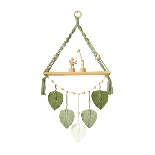 Wondramble Makramee Wandregal, Boho Wanddekoration, 40x80cm, Wandregal aus Baumwolle und Holz, Hängend, für Wohnzimmer, Schlafzimmer, Balkon und Kinderzimmer von Wondramble