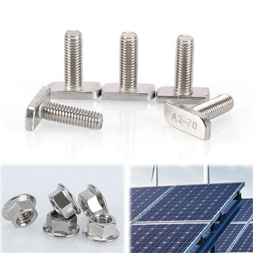 Wondsea 15 Stück Hammerkopfschrauben m8x20 Edelstahl A2-70, Hammerkopfschrauben mit Flanschmutter, für pv Module Photovoltaik-Aluprofil Gewächshaus Photovoltaik Solar Montageschiene von Wondsea