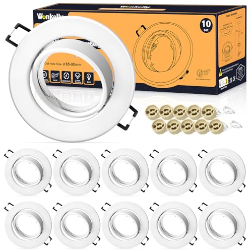 LED Einbaustrahler GU10 Set, (inkl. GU10 Fassung), LED Spots 230V, Lochdurchmesser 68mm, Einbaurahmen In Rund, Weiß Matt, 30° Schwenkbar, Einbauspots aus Metall, für Einbaubeleuchtung（10 Stück） von Wonkelly