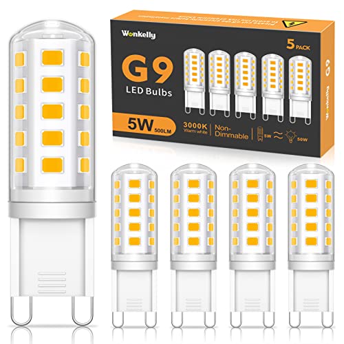 Wonkelly G9 LED Lampen Warmweiß, 5W, 500LM, 3000K, Ersatz für 50W Halogenlampe, G9 LED Leuchtmittel, Nicht dimmbar, Kein Flimmern, 360° Abstrahlwinkel, AC 220-240V, Energiesparende Glühbirne-5 Stück von Wonkelly