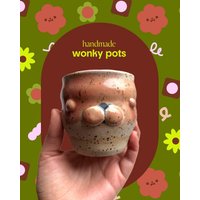 Wonky Ton-Tasse Mit Niedlichem Tiergesicht | Handgemachte Kaffeebecher von WonkypotsDE