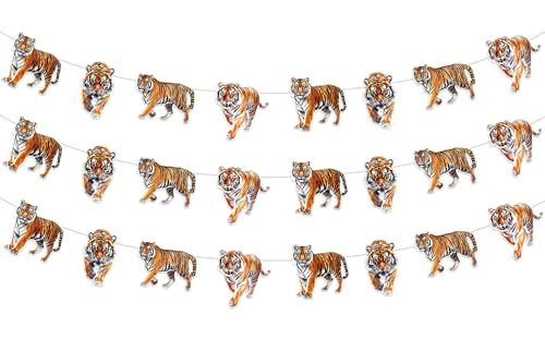 Wonmelody Tiger Geburtstag Party Dekorationen 3Pcs Tiger Geburtstag Girlanden Gepard Druck Banner Leopard Happy-Birthday-Banner Realistische Dschungel-Tier-Zubehör für Safari-Thema-Feier Brautdusche von Wonmelody